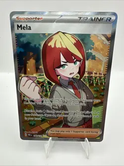 Pokemon TCG Trainer Mela Ultra Rare Holo Card 140/131 Prismatic Evolutions - Image 1