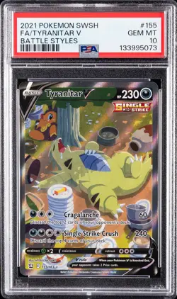 2021 POKEMON SWORD & SHIELD BATTLE STYLES #155 FULL ART/TYRANITAR V PSA 10 - Image 1