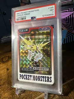 1997 Pokemon Japanese Carddass File #145 Zapdos Holo PSA 7 - Image 2