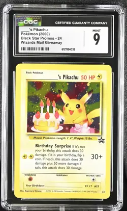 CGC 9 MINT Birthday ____'s Pikachu 2000 Black Star Promos 24 Holo Pokemon Card - Image 1