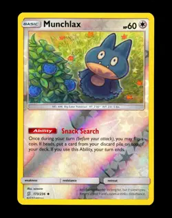 2019 Pokemon MUNCHLAX Unified Minds REVERSE HOLO Sun & Moon Set Card 173/236 NM+ - Image 1