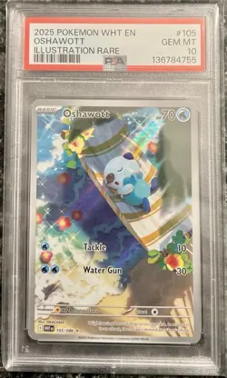 Oshawott Illustration 105/086 White Flare Pokemon English, PSA 10 Gem Mint - Image 1
