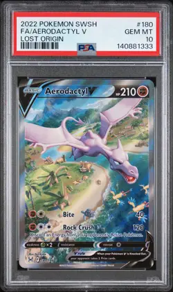 Pokemon Aerodactyl V 180/196 Alt Full Art SWSH Lost Origin 180 GEM MINT PSA 10 - Image 1