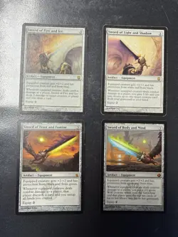 PLAYED Magic: The Gathering Card Game Sword Set ALL FOUR SWORDS EQUIP (see pics) - Image 1