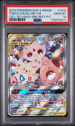 2019 POKEMON SUN & MOON COSMIC ECLIPSE TOGEPI & CLEFFA & IGGLYBUFF GX PSA 10 - Image 1