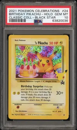 2021 POKEMON CELEBRATIONS CLASSIC COLL #24 BIRTHDAY PIKACHU-HOLO PSA 10 - Image 1
