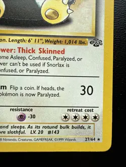 Free Shipping Snorlax 27/64 Jungle Regular Pokemon - Image 4