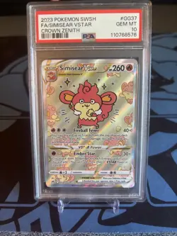 Pokemon TCG Crown Zenith Simisear VSTAR #GG37 Ultra Rare Gem Mint PSA 10 - Image 1