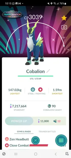Pokemon Go Shiny Legendary Cobalion ( High cp )( Background) - Image 1