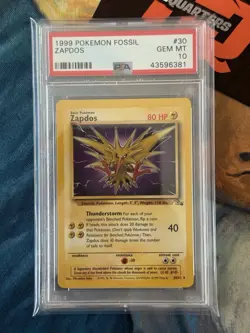 Zapdos 1999 Pokemon Fossil #30 PSA 10 LOW POP RARE - Image 1