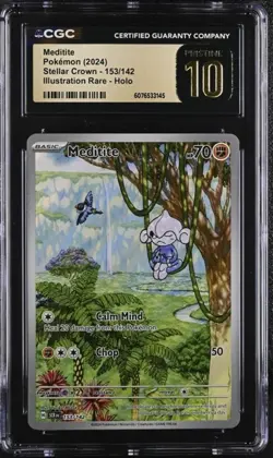 CGC 10 Meditite Pokemon (2024) Stellar Crown - 153/142 Illustration Rare - Holo - Image 1