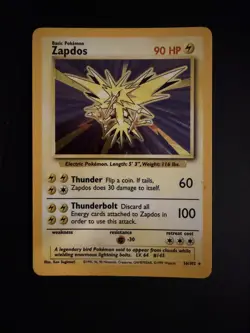 Zapdos 16/102 Holo TCG Pokemon Card 1999 Wizards Base Set - Image 1