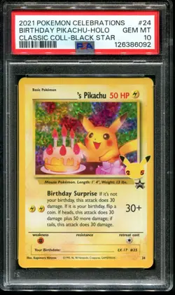 PSA 10 Pikachu Birthday Holo Celebrations 25th Anniversary Pokemon Card 24 - Image 1