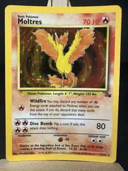 1999 Moltres Holo Rare LP English Pokemon TCG Card Vintage 12/62 Fossil - Image 1