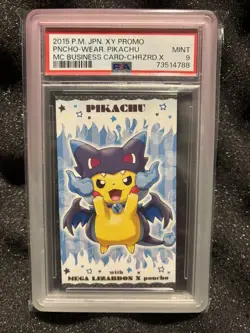 Poncho-wear Pikachu Charizard X 2015 XY Promo Business Card Japan PSA 9 - Image 1