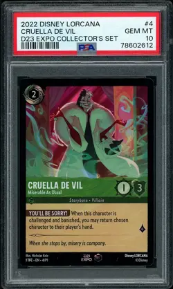 2022 Disney Lorcana D23 Expo Cruella De Vil 1st Edition PSA 10 GEM MINT - Image 1