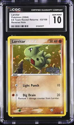 CGC 10 Larvitar EX Team Rocket Returns 63/109 Reverse Holo Stamped Pokemon Card - Image 1
