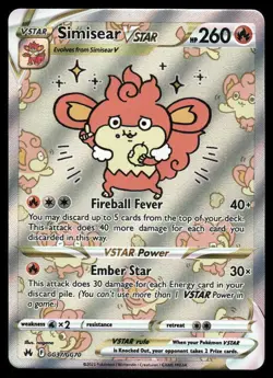 Pokemon Cards Simisear VSTAR GG37/GG70 Crown Zenith Galarian Gallery Holo NM - Image 1