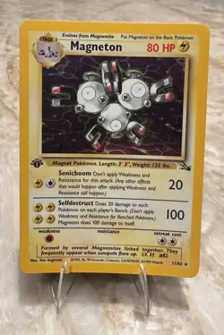 MAGNETON 1999 Pokemon Card 11/62 Fossil Holo 1st Edition vintage RARE - Image 2