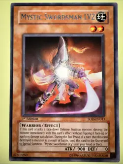 YuGiOh SOD-EN011 Mystic Swordsman LV2 Rare 1st Edition VLP/LP - Image 1
