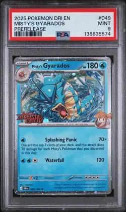 2025 POKEMON DRI EN-DESTINED RIVALS PRERELEASE #049 MISTY'S GYARADOS PSA 9 - Image 1