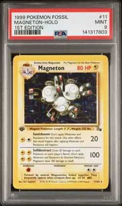 1999 POKEMON FOSSIL 1ST ED #11 MAGNETON-HOLO PSA 9 - Image 1