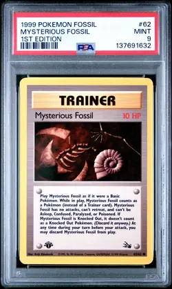 1999 POKEMON FOSSIL 1ST ED #62 MYSTERIOUS FOSSIL PSA 9 - Image 1