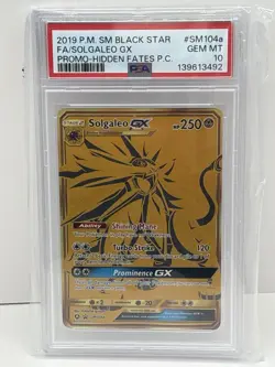 2019 POKEMON SM BLACK STAR PROMO #SM104A FULL ART/SOLGALEO GX PSA 10 - Image 1