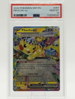 2024 POKEMON SSP EN-SURGING SPARKS #057 PIKACHU EX PSA 10 - Image 1