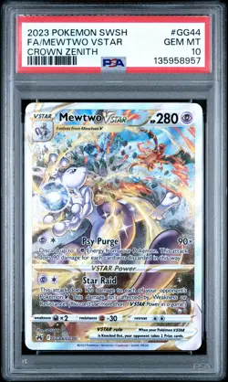 2023 POKEMON SWORD & SHIELD CROWN ZENITH #GG44 FULL ART/MEWTWO VSTAR PSA 10 - Image 1