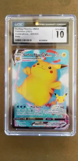 2021 Pokemon Celebrations Surfing Pikachu 009 VMAX Full Art Holo CGC 10* - Image 1
