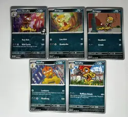 Pokemon TCG Scraggy & Scrafty Lot 5 Cards Cute Dark Type - Image 1