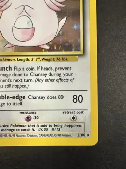 Pokemon Chansey 003/102 Base Set Holo LP - Image 5