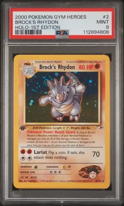 2000 POKEMON GYM HEROES HOLO-1ST EDITION #2 BROCK'S RHYDON PSA 9 - Image 1