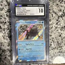 Pokemon Paldean Tauros 120/091 SV: Paldean Fates Shiny Rare Holo English CGC 10 - Image 1