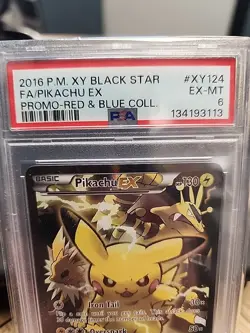 2016 Pokemon XY Black Star Promo Red Blue Collection #XY124 FA Pikachu EX PSA 6 - Image 2