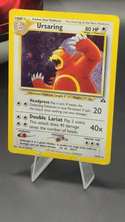 Pokemon Card Ursaring 15/75 Neo Discovery Rare Holo WOTC Light Play - Image 1