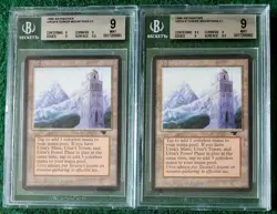 Antiquities - Lot Of 2 x Urza's Tower Mountains MTG. BGS 9. Mint. Quad+ & Quad++ - Image 1