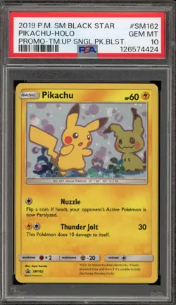 Pokemon Pikachu Team Up Blister Pk. Black Star Holo Promo SM162 PSA 10 - Image 1