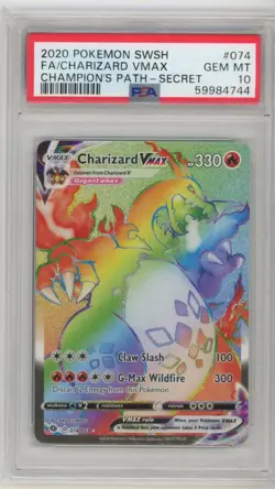 2020 Pokemon SWSH FA/Charizard VMAX #074 Champion's Path Secret Rainbow PSA 10 - Image 1