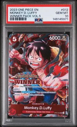 2023 One Piece EN Winner Pack Vol.5 #012 Monkey D. Luffy PSA 10 GEM MINT - Image 1