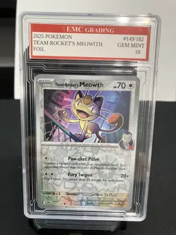 TEAM ROCKET'S MEOWTH 2025 FOIL #149/182 Pokemon Card GRADED 10 TCG CCG - Image 1