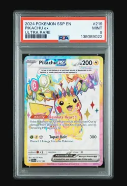 Pokemon Pikachu ex 219/191 Sv08 Surging Sparks Ultra Rare Holo PSA 9 - Image 1