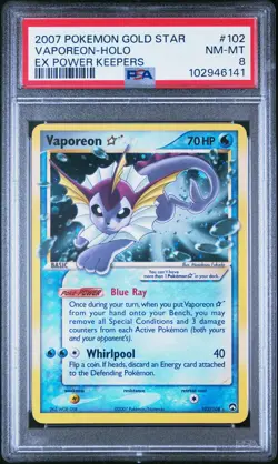 2007 Pokemon Ex Power Keepers Vaporeon-Holo #102 NM-MT PSA 8 Gold Star New Cert - Image 1