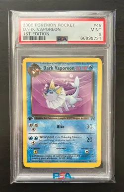 Graded PSA 9 DARK VAPOREON #45 2000 Pokemon Rocket 1ST EDITION MINT - Image 1