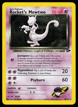 Rocket's Mewtwo 14/132 Holo Rare Gym Challenge Pokemon Card creased - Image 1