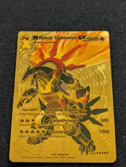 M Hybrid Typhlosion EX HP 5000 Hybrid Pokemon Flamethrower Gold Foil Fan Art - Image 1