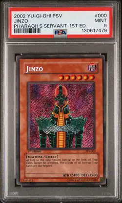 Yu‑Gi‑Oh! Jinzo PSV‑000 Pharaoh's Servant Secret Rare 1st Edition PSA 9 - Image 1