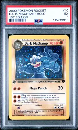 2000 Pokemon Rocket #10 Dark Machamp-Holo 1st Edition PSA 5 - Image 1