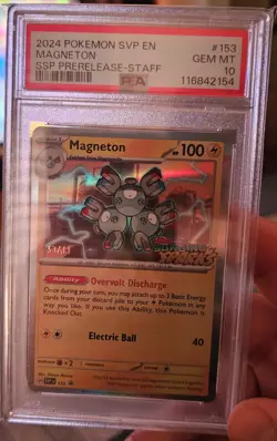 2024 POKEMON STAFF PROMO SURGING SPARKS MAGNETON #153 SSP PRERELEASE PSA 10! - Image 3